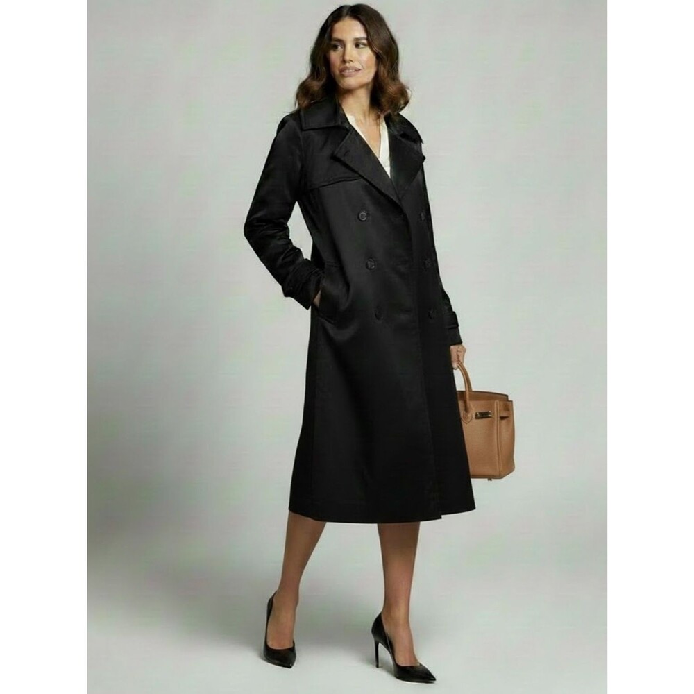 Ralph Lauren Collection Purple Label Black Silk Trench Coat Double Breasted 10
